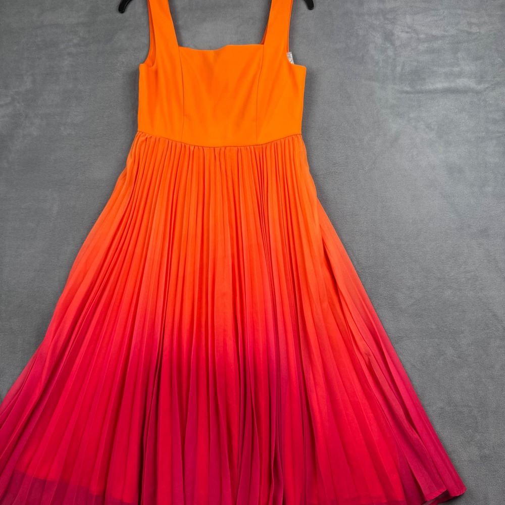 FEHAUTE Orange Pink Ombre Pleated Midi Dress Sleeveless Square Neck Size 4 NEW - Picture 8 of 10